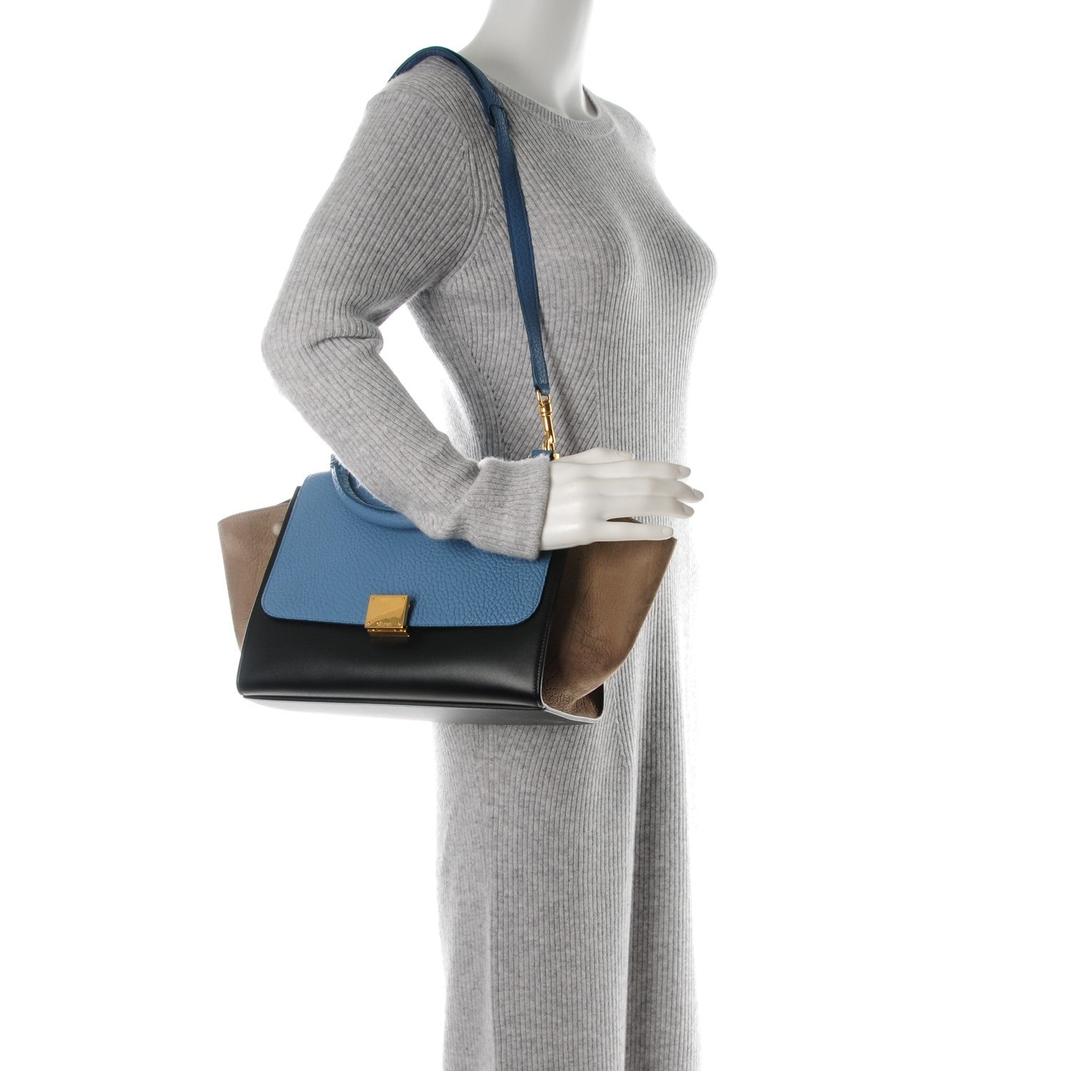 Celine Bullhide Calfskin Grained Nubuck Small Tri-Color Trapeze Medium Blue 2 of 7