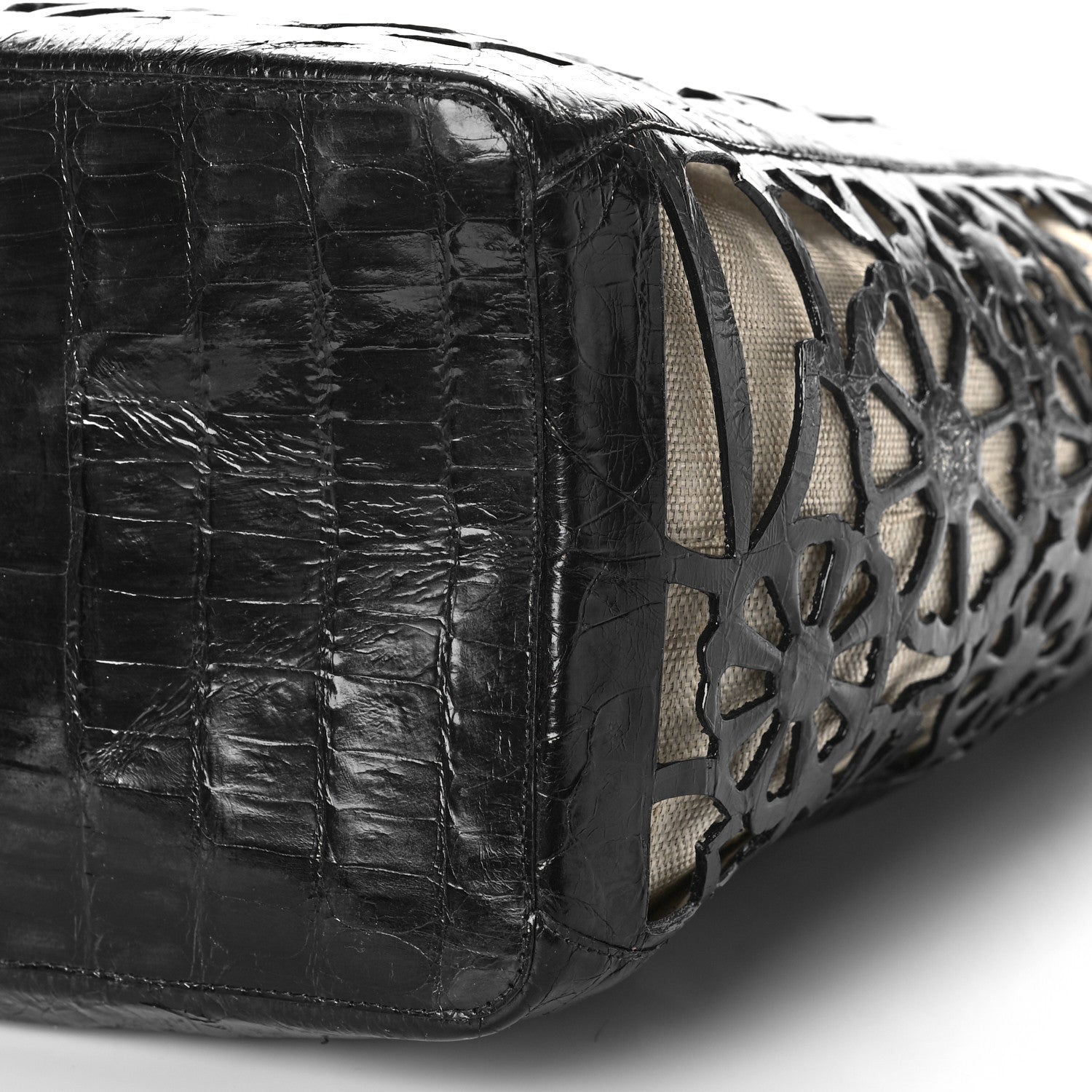 Nancy Gonzalez Canvas Crocodile Floral Laser Cut Tote Black 8 of 12