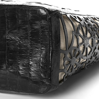 Nancy Gonzalez Canvas Crocodile Floral Laser Cut Tote Black 8 of 12