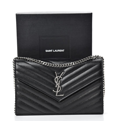 Saint Laurent Grain De Poudre Matelasse Chevron Monogram Chain Wallet Black 10 of 10