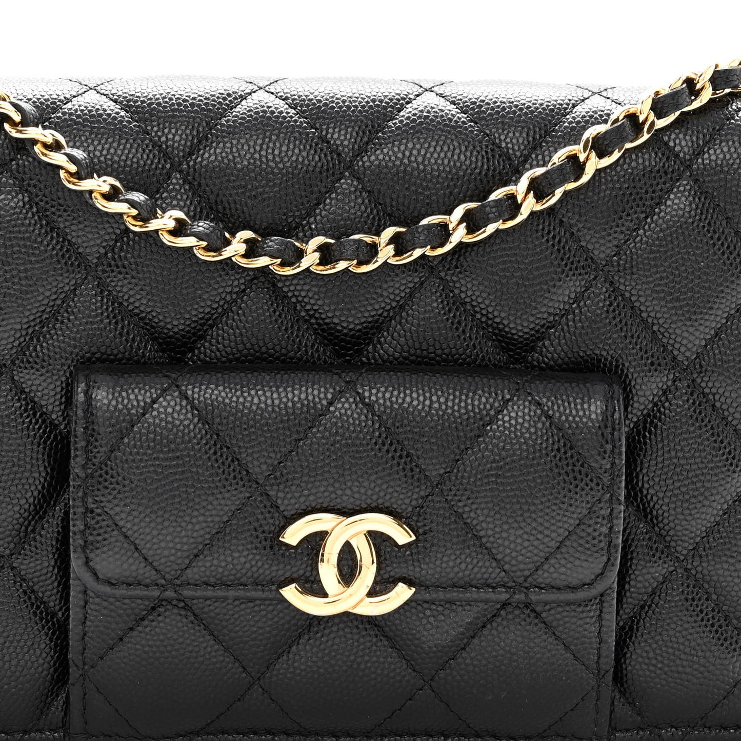 Caviar Quilted Pocket Twins Wallet On Chain WOC Black