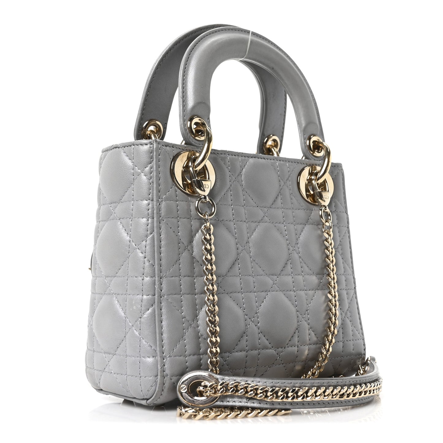 Metallic Lambskin Cannage Mini Lady Dior Gray