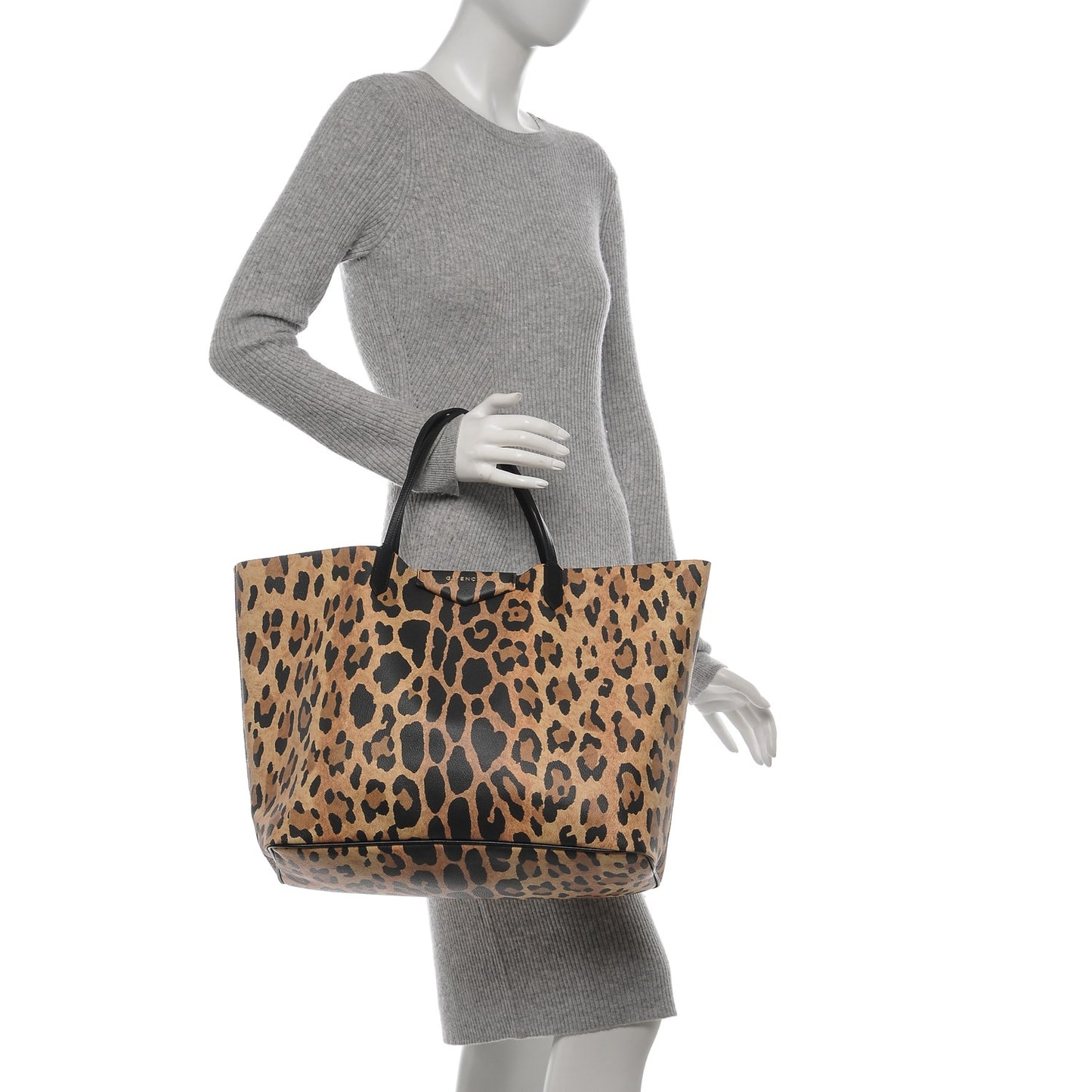 Textured Coated Canvas Leopard Print Large Antigona Tote