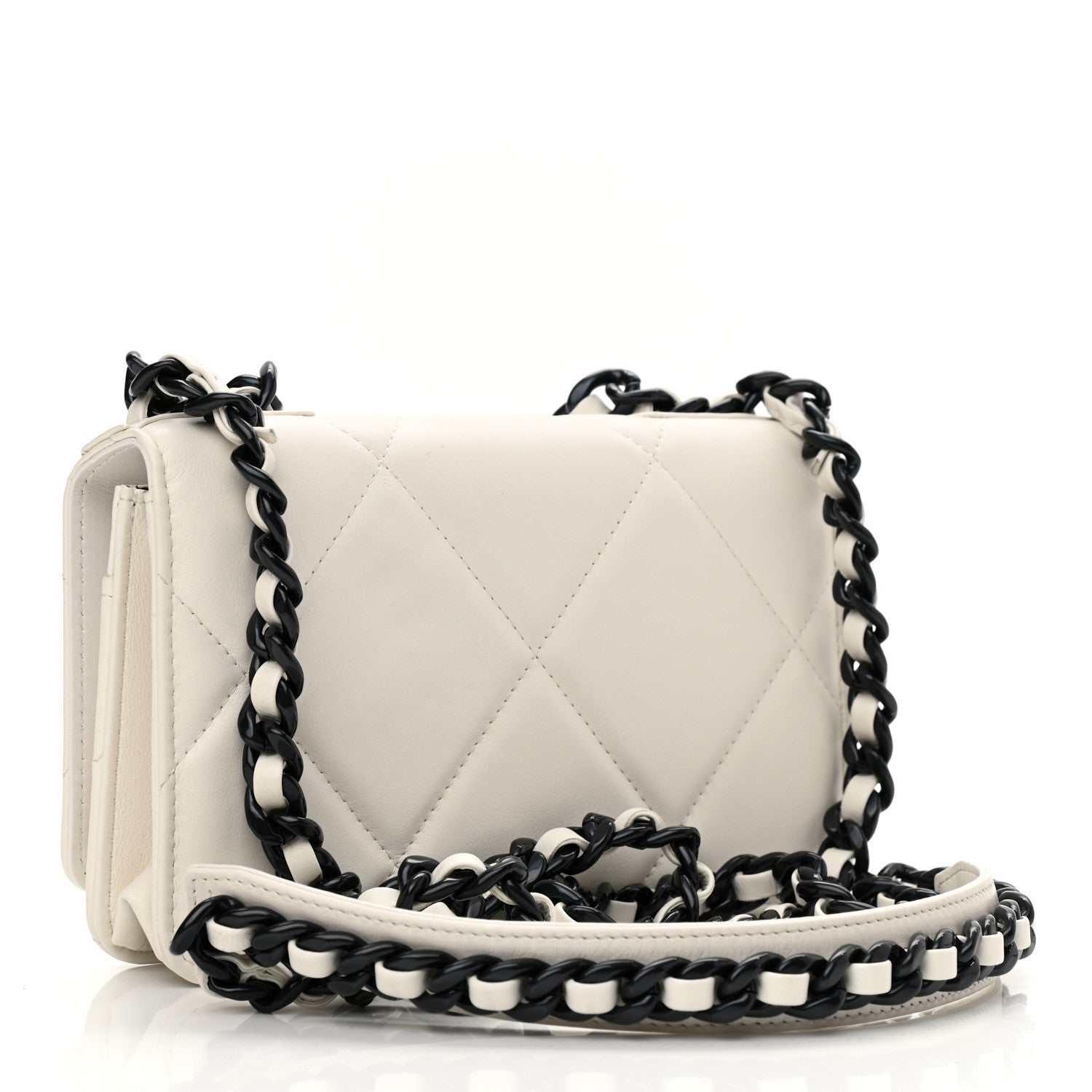 Chanel Glossy Calfskin Quilted Chanel 19 Wallet On Chain WOC White Black 3 of 12