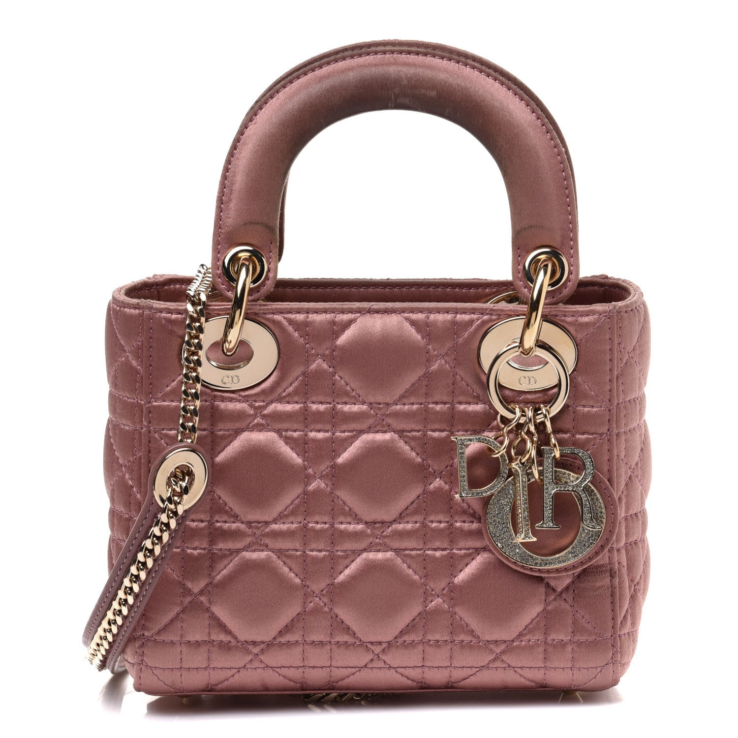 Christian Dior Satin Swarovski Crystal Cannage Mini Lady Dior Pink 1 of 13