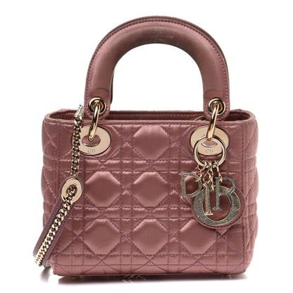 Christian Dior Satin Swarovski Crystal Cannage Mini Lady Dior Pink 1 of 13