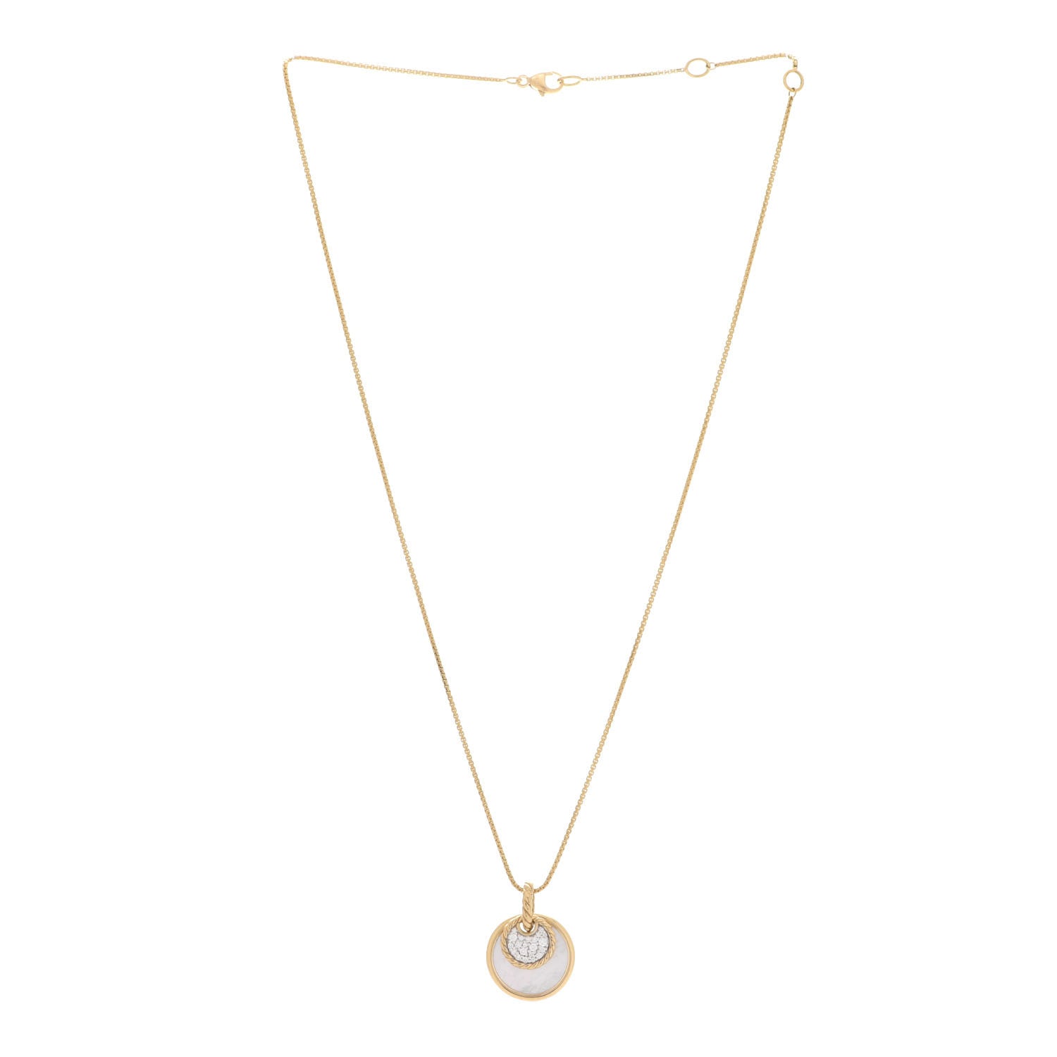 David Yurman 18K Yellow Gold Diamond Black Onyx Gray Mother of Pearl Reversible Elements Necklace 3 of 8