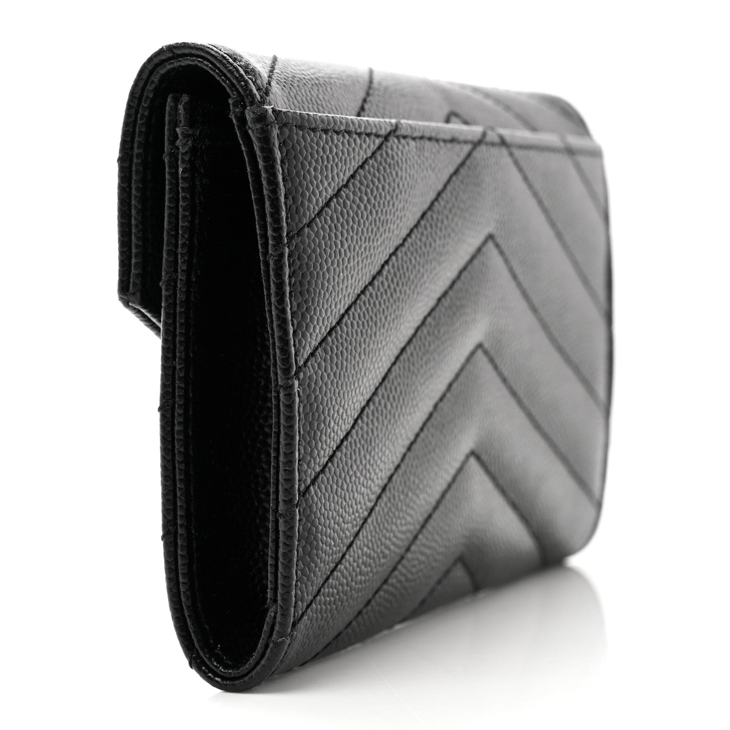 Saint Laurent Grain De Poudre Matelasse Chevron Small Monogram Envelope Wallet Black 3 of 8