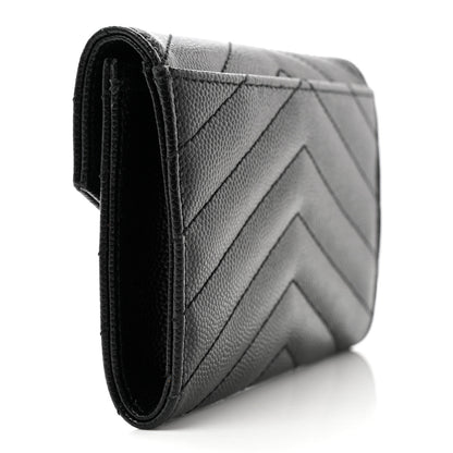 Saint Laurent Grain De Poudre Matelasse Chevron Small Monogram Envelope Wallet Black 3 of 8