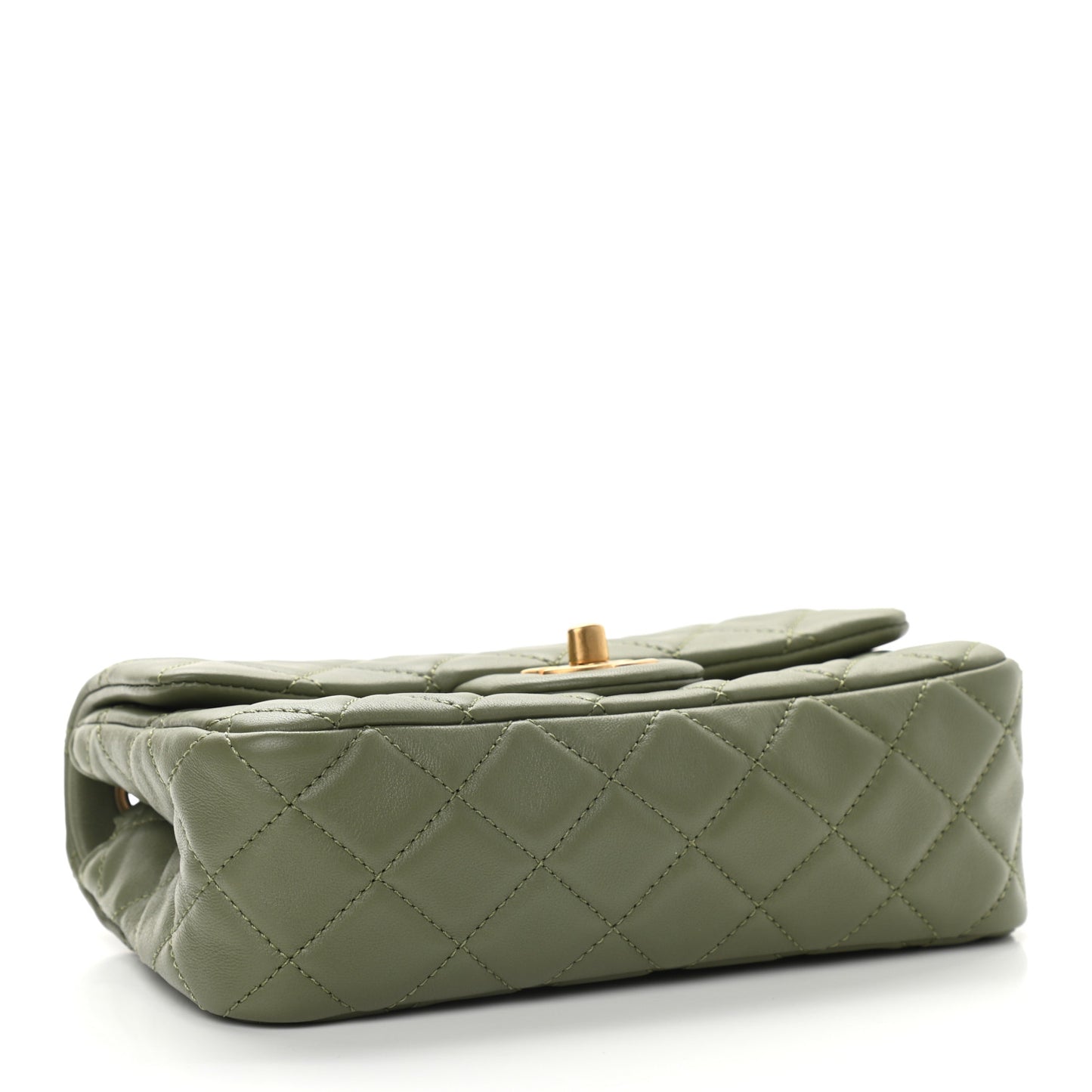 Lambskin Quilted Mini Rectangular Pearl Crush Flap Green