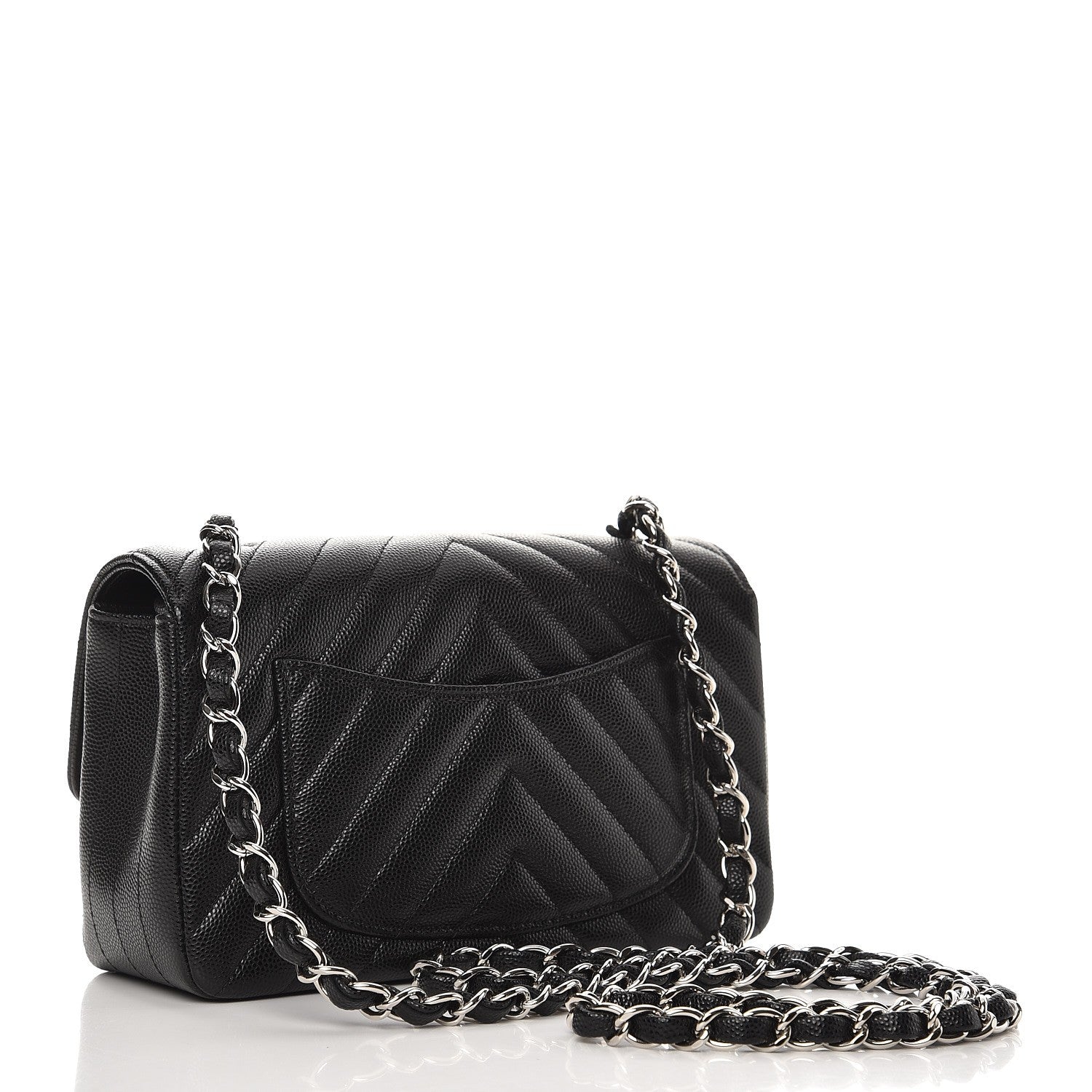 Chanel Caviar Chevron Quilted Mini Rectangular Flap Black 3 of 8
