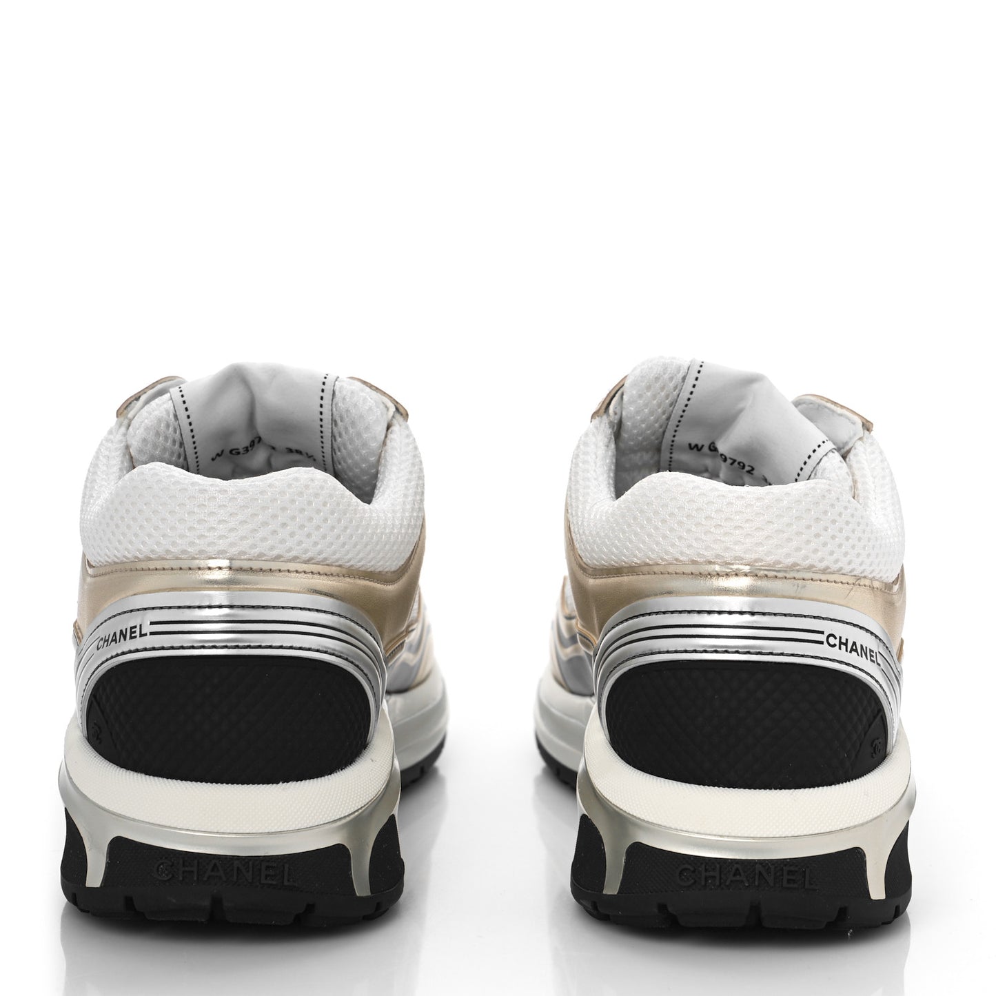 Fabric Laminated Calfskin Stretch CC Sneakers 36 White Gold Silver
