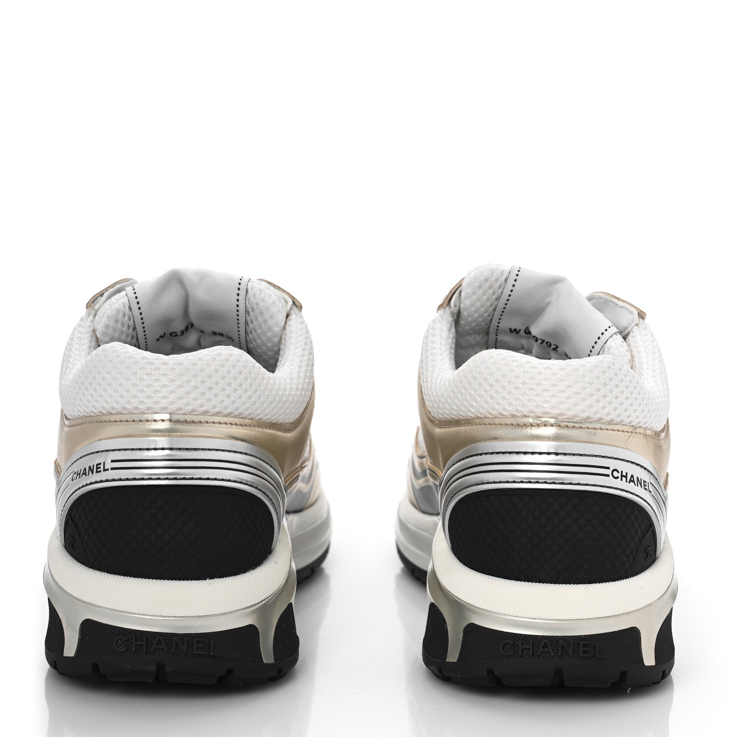 Chanel Fabric Laminated Calfskin Stretch CC Sneakers 36 White Gold Silver 5 of 9