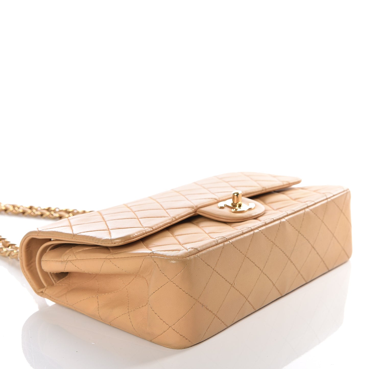 Lambskin Quilted Medium Double Flap Beige