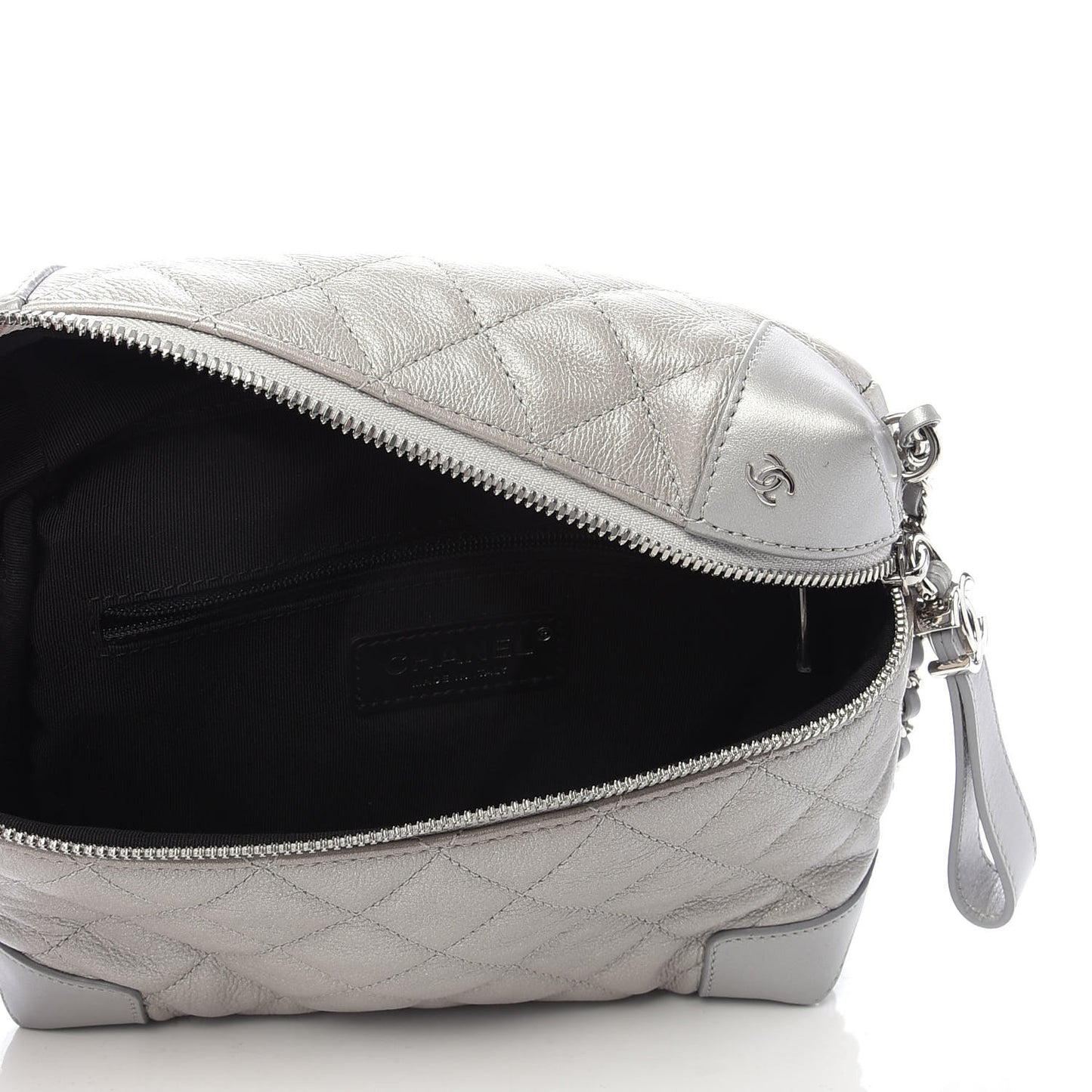 Metallic Calfskin Camera Case Silver