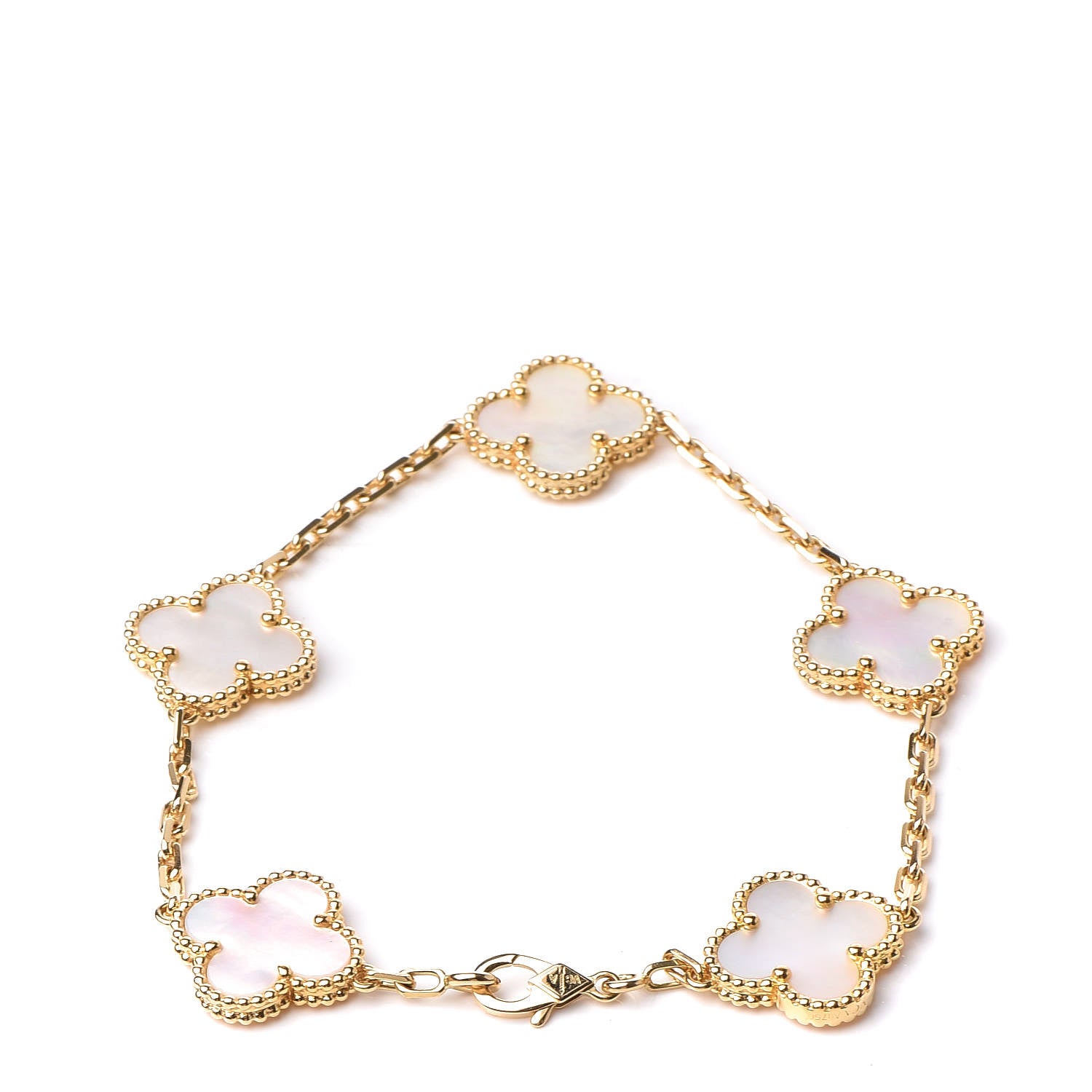 Van Cleef & Arpels 18K Yellow Gold Mother of Pearl 5 Motifs Vintage Alhambra Bracelet 3 of 5