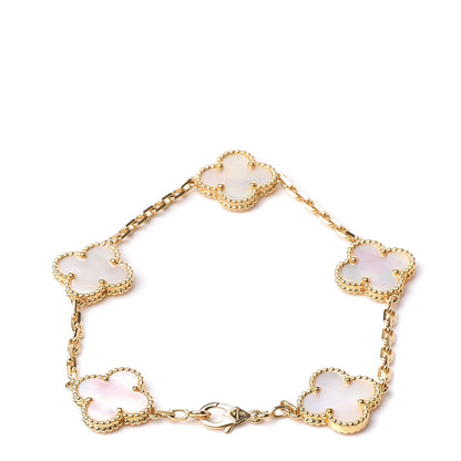 Van Cleef & Arpels 18K Yellow Gold Mother of Pearl 5 Motifs Vintage Alhambra Bracelet 3 of 5