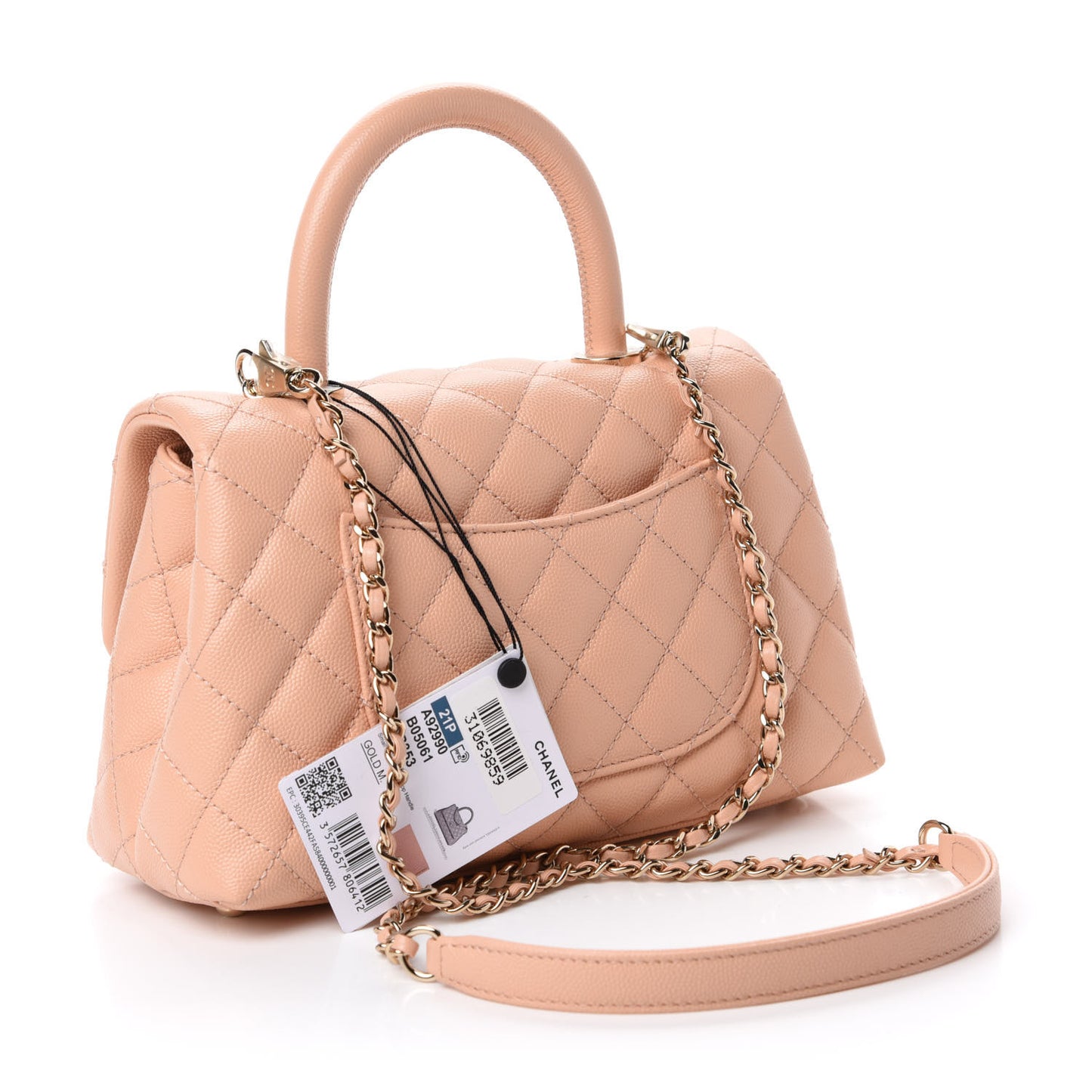 Caviar Quilted Mini Coco Handle Flap Beige