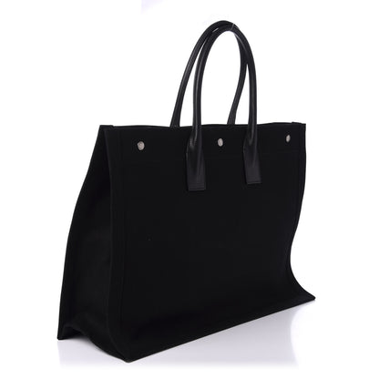 Saint Laurent Linen Calfskin Rive Gauche Tote Black 3 of 9