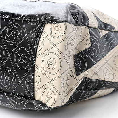 Chanel Coated Canvas Camellia Medium Shopping Tote Black Beige 10 of 10