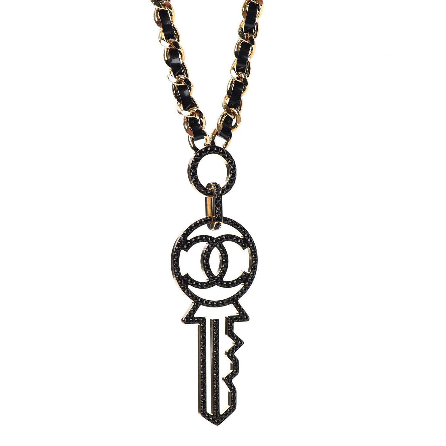 Patent Crystal Key Necklace Gold Black