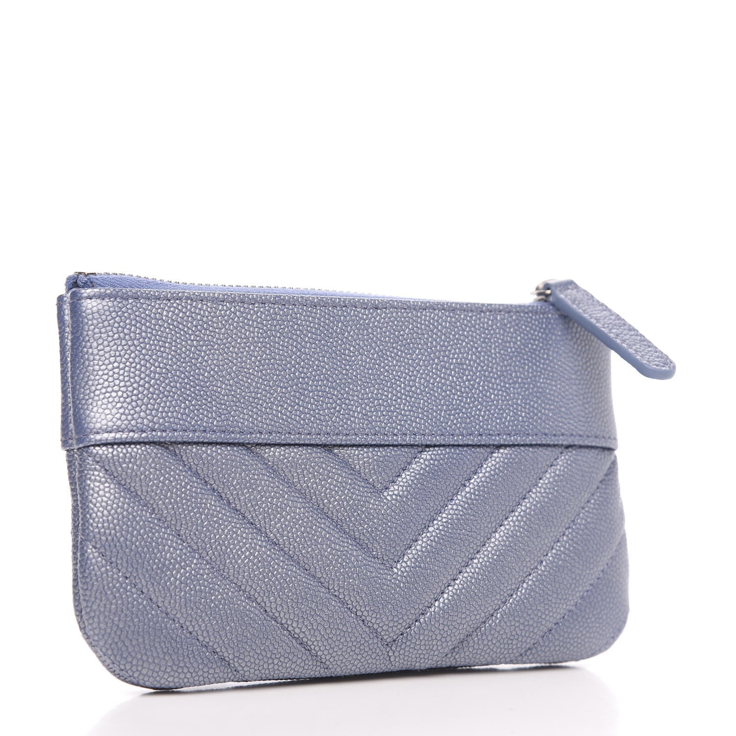 Chanel Metallic Caviar Chevron Quilted Small Vintage Mademoiselle Cosmetic Case Blue 2 of 7