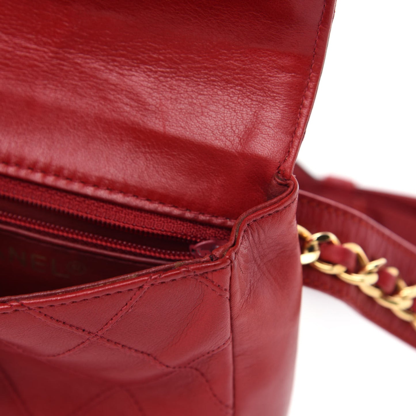 Calfskin Quilted Flap Waist Belt Bag Red