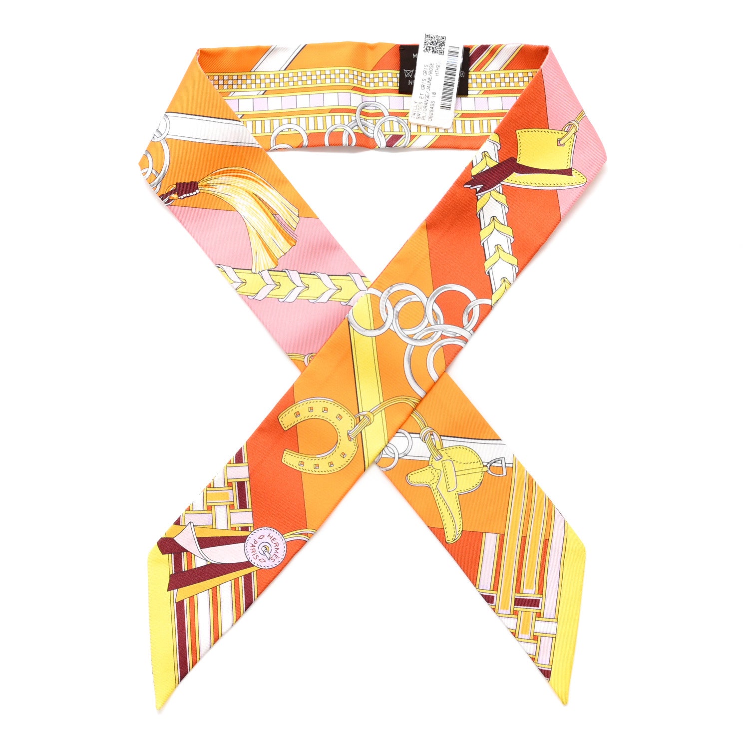 Hermes Silk Brides et Gris Twilly Orange Jaune Rose 1 of 4