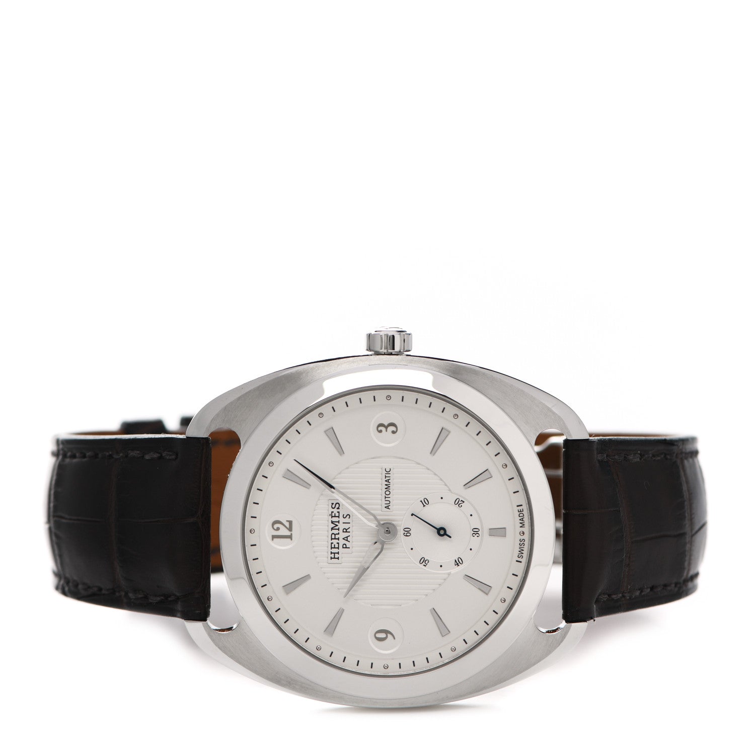 Hermes Stainless Steel Alligator 40.5mm Dressage Quantieme Automatic Watch Noir 2 of 5
