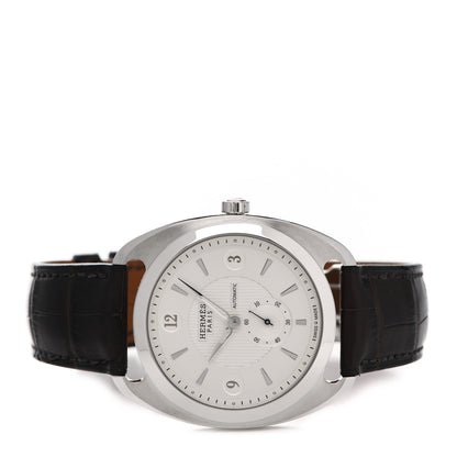 Hermes Stainless Steel Alligator 40.5mm Dressage Quantieme Automatic Watch Noir 2 of 5
