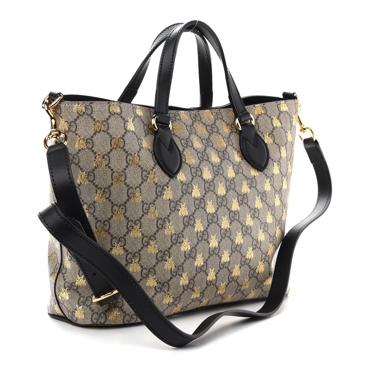 Gucci Soft GG Supreme Monogram Bees Small Crossbody Tote Beige Oro Black 3 of 10