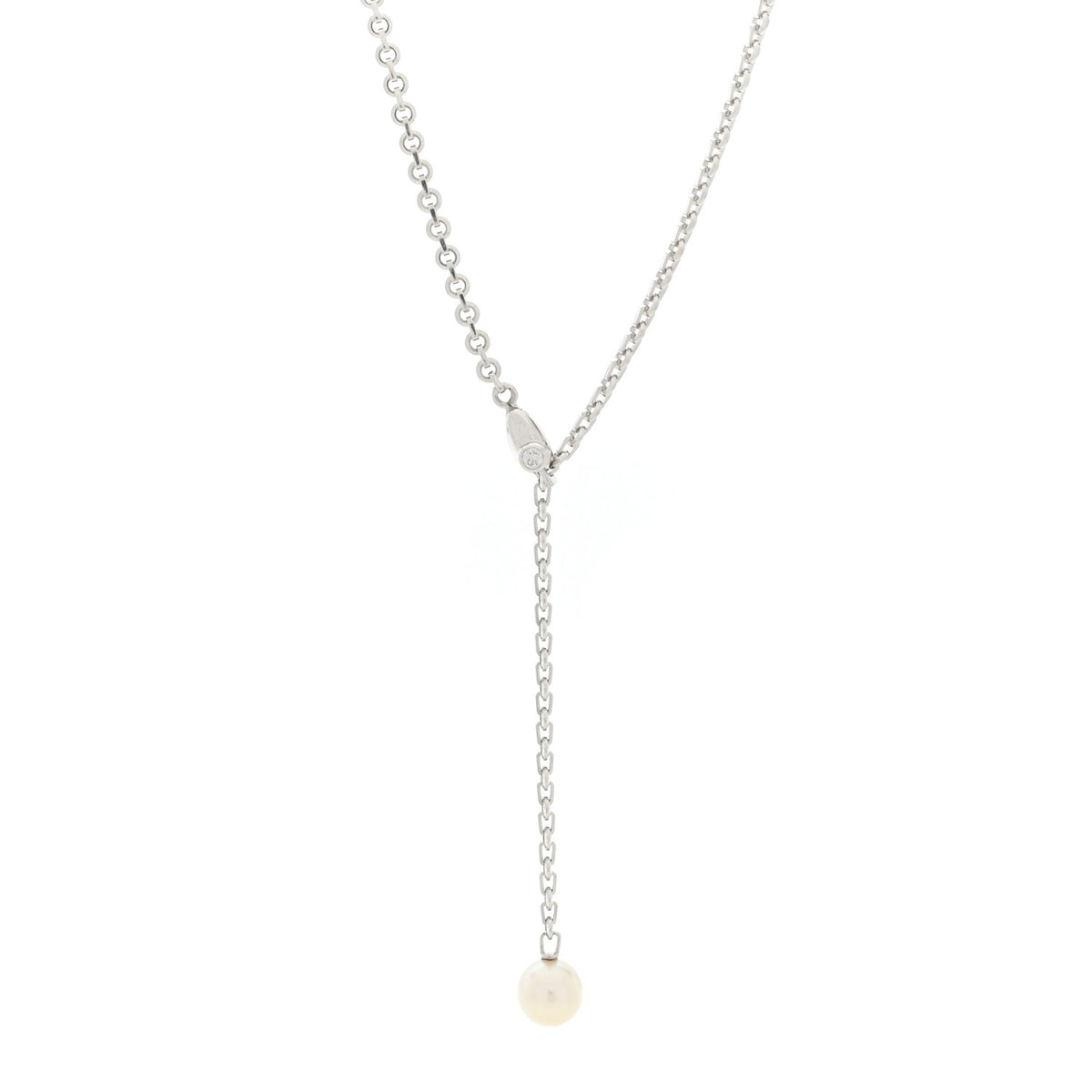 Cartier 18K White Gold Diamond Pearl 8.5mm Lariat Pendant Necklace 1 of 5