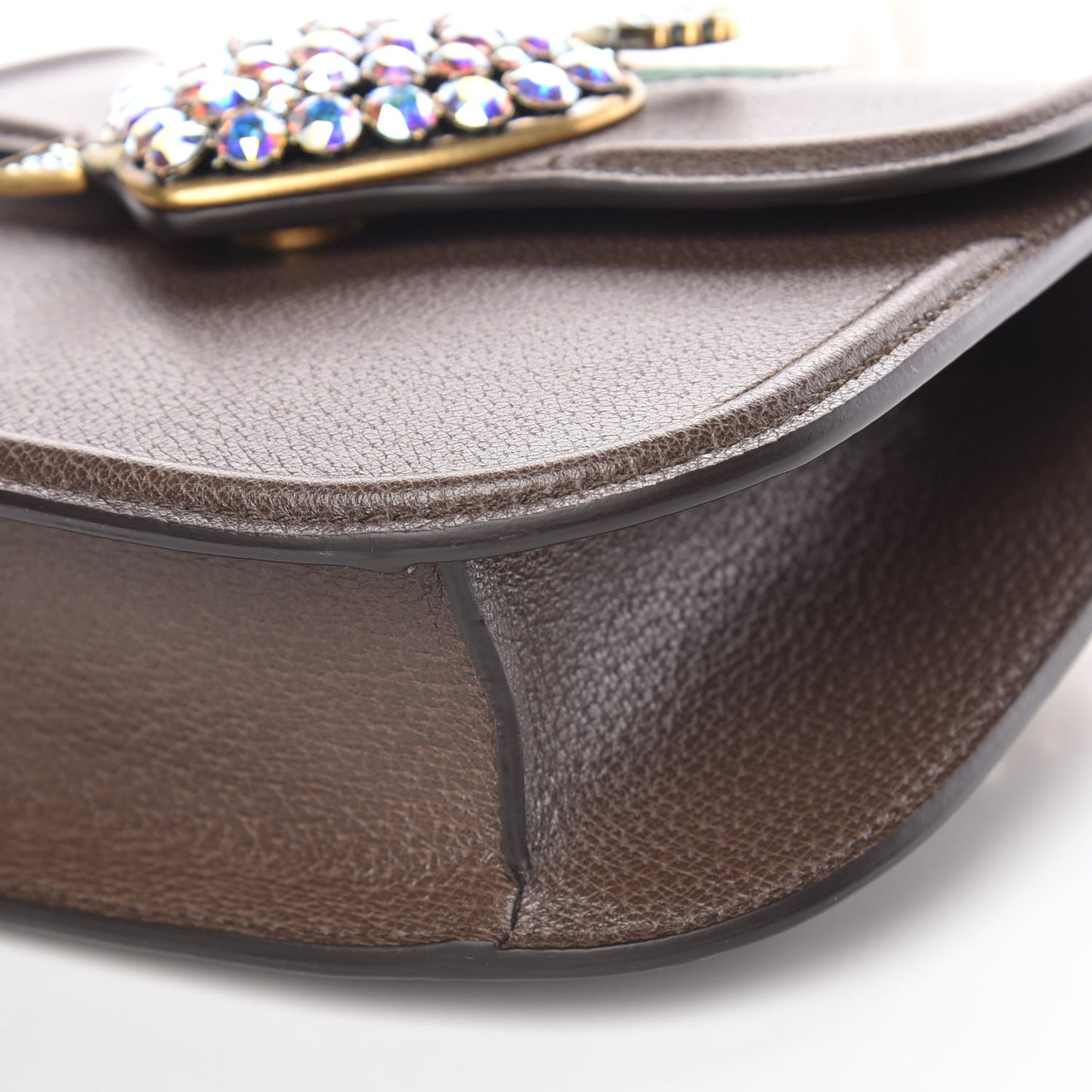 Textured Calfskin Web Crystal Heart Stripe Small Totem Shoulder Bag New Acero