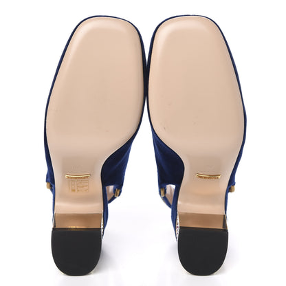 Gucci Velvet Crystal Square G Madelyn Slingbacks 36 Cobalt Blue 5 of 9