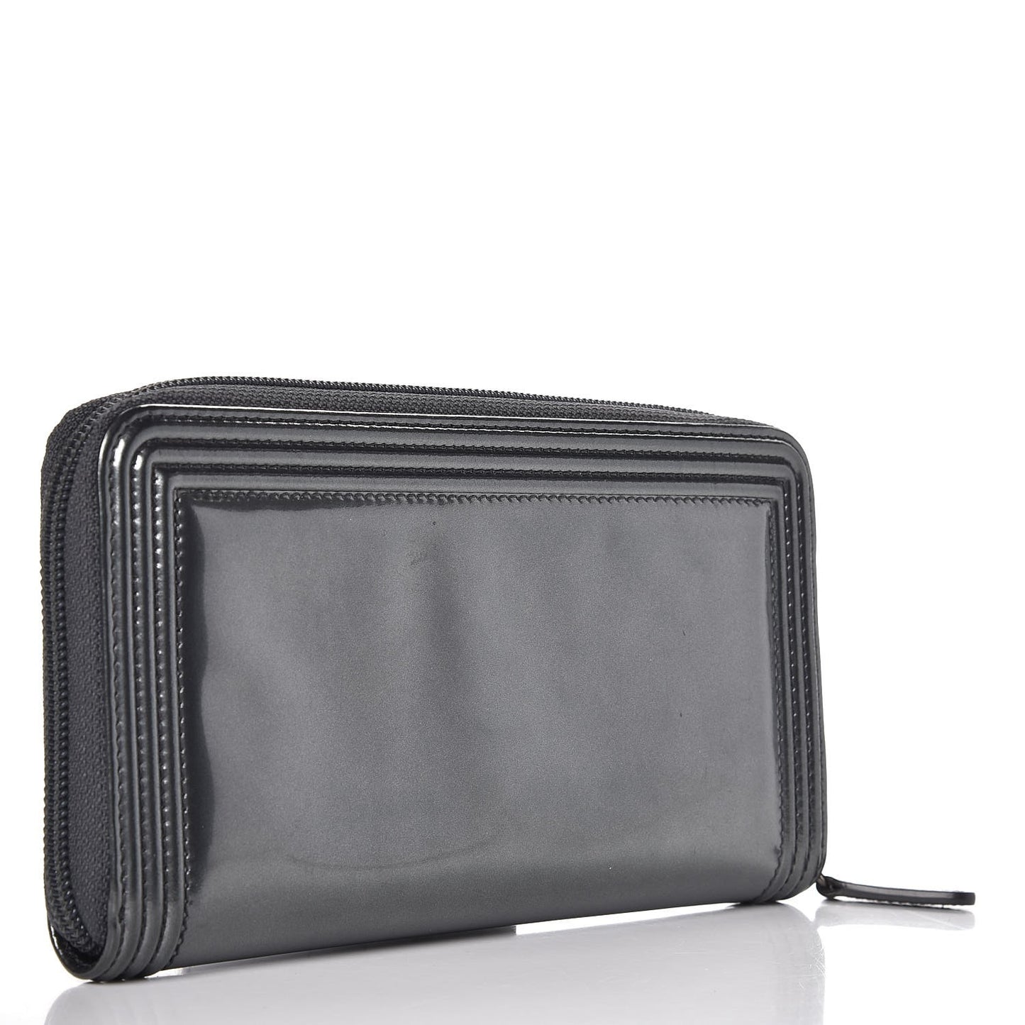 Glazed Calfskin Boy Zip Around Wallet Grey