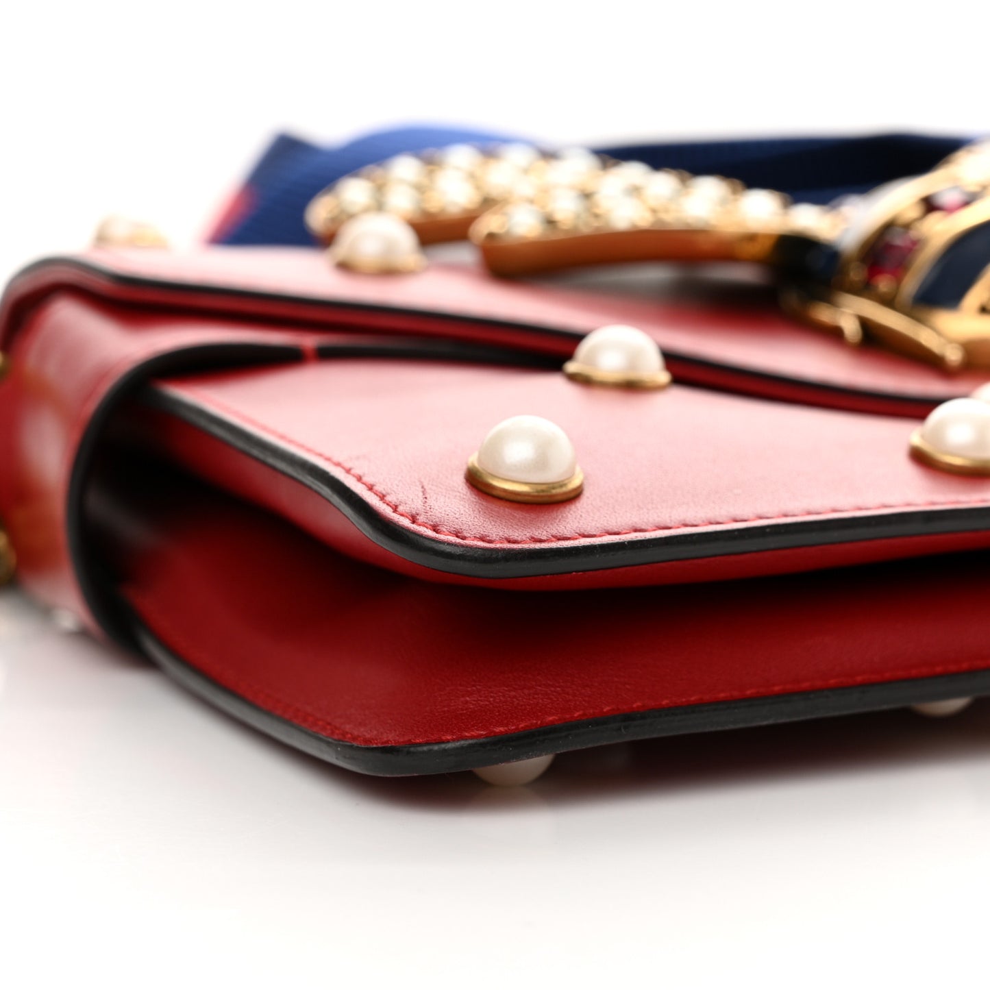 Nappa Pearl Studded Mini Queen Margaret Broadway Shoulder Bag Hibiscus Red