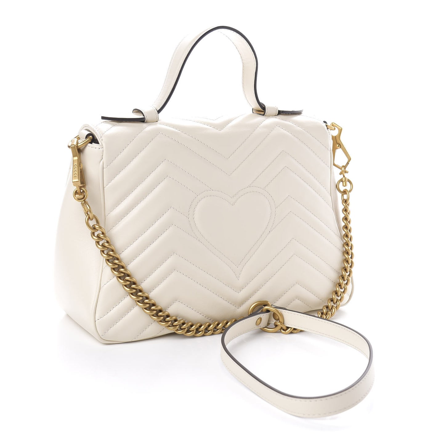 Calfskin Matelasse Small GG Marmont Top Handle Shoulder Bag White