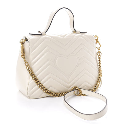 Gucci Calfskin Matelasse Small GG Marmont Top Handle Shoulder Bag White 3 of 10