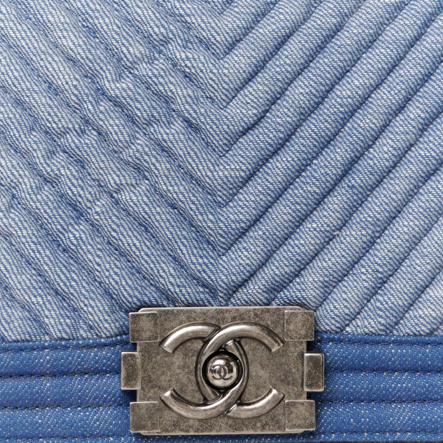 Denim Chevron Quilted Medium Boy Flap Blue