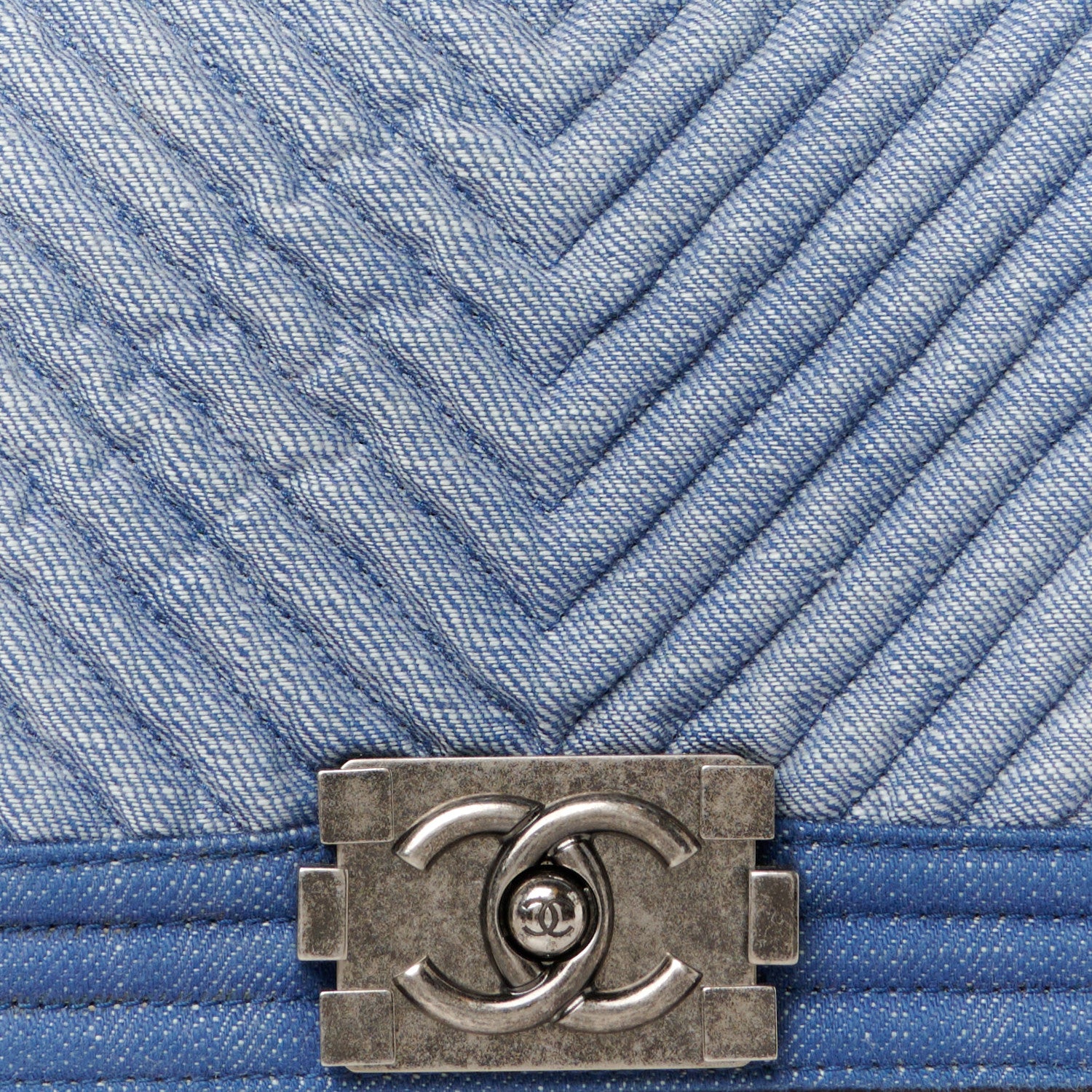 Chanel Denim Chevron Quilted Medium Boy Flap Blue 8 of 10