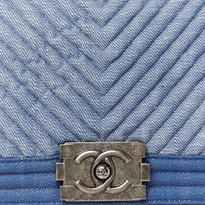 Chanel Denim Chevron Quilted Medium Boy Flap Blue 8 of 10