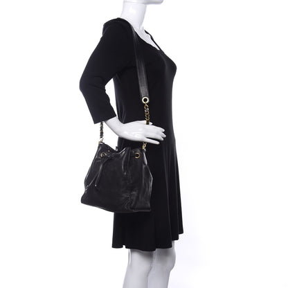 Chanel Lambskin CC Stitched Drawstring Bucket Bag Black 2 of 9