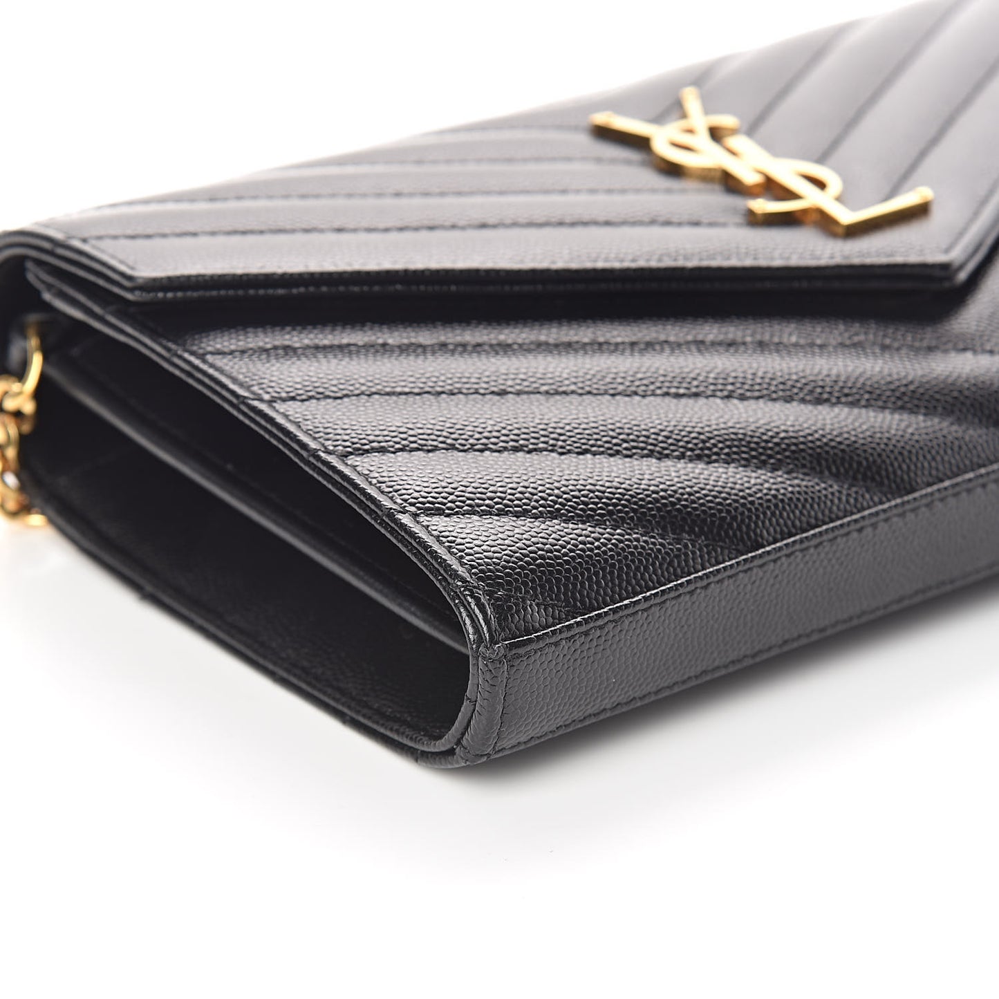 Grain De Poudre Matelasse Chevron Monogram Chain Wallet Black