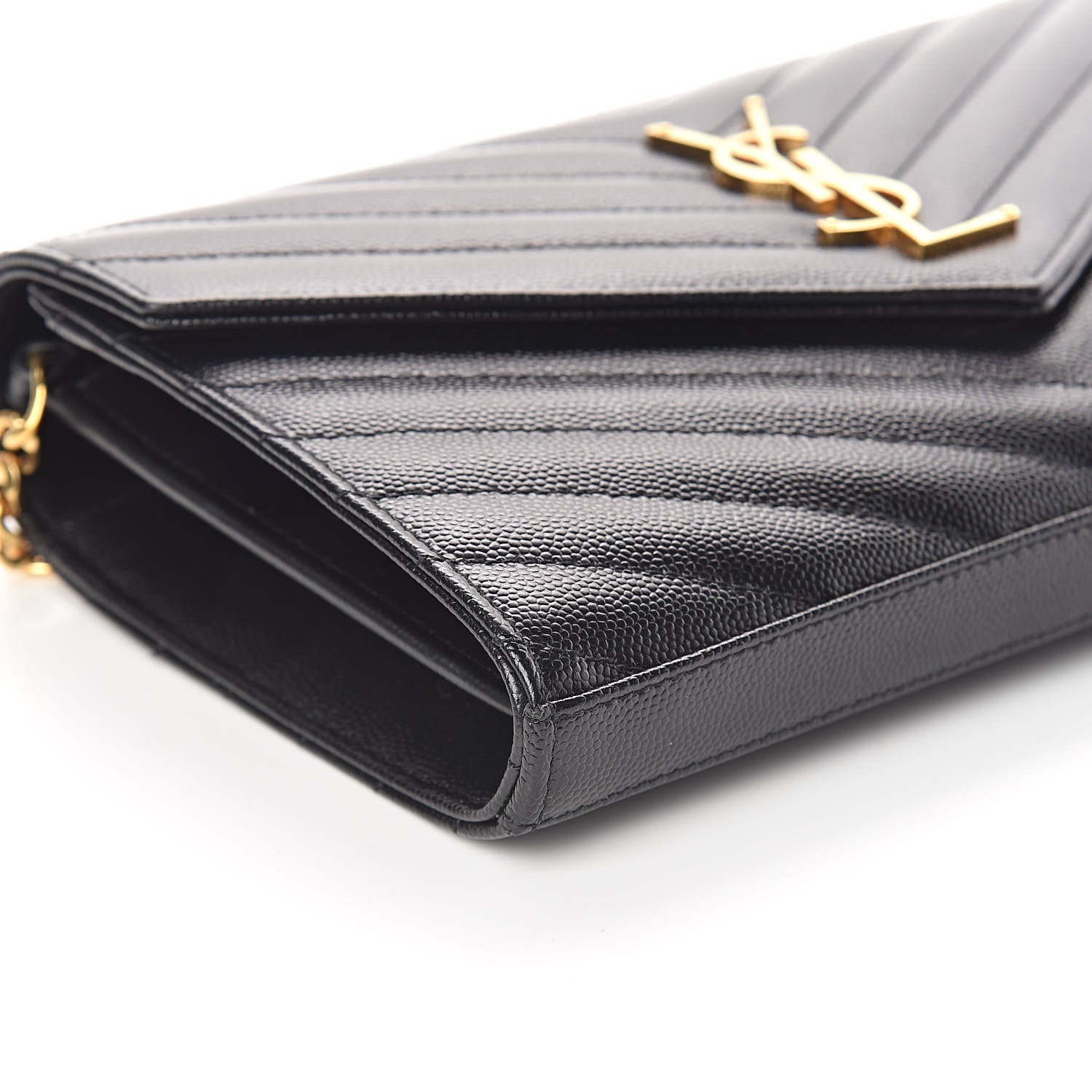Saint Laurent Grain De Poudre Matelasse Chevron Monogram Chain Wallet Black 7 of 8