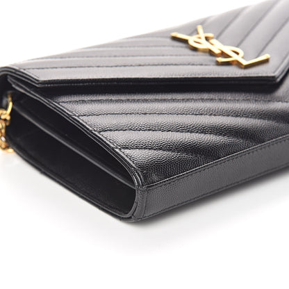 Saint Laurent Grain De Poudre Matelasse Chevron Monogram Chain Wallet Black 7 of 8