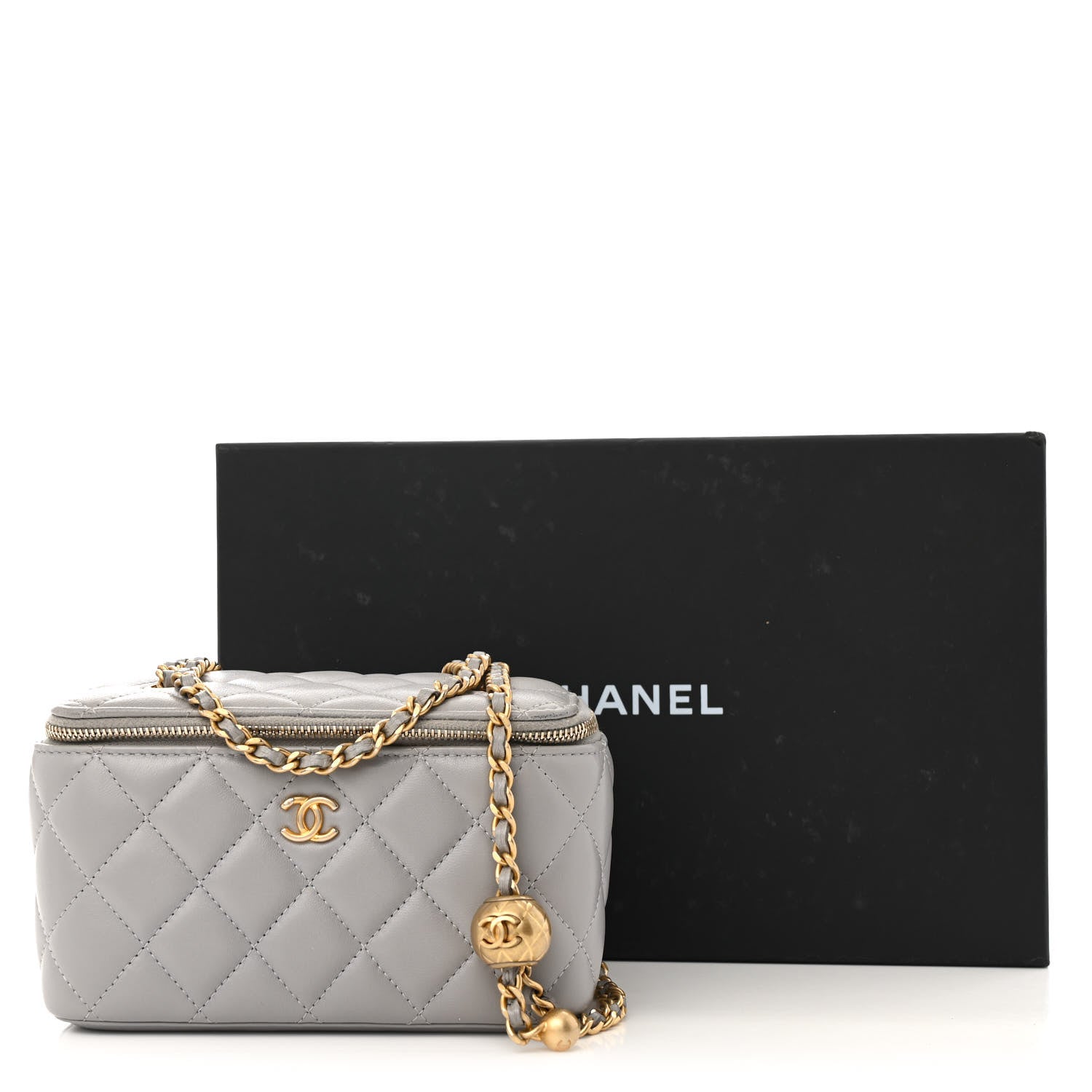 Chanel Lambskin Quilted Small Pearl Crush Vanity Case With Chain Grey 11 of 11