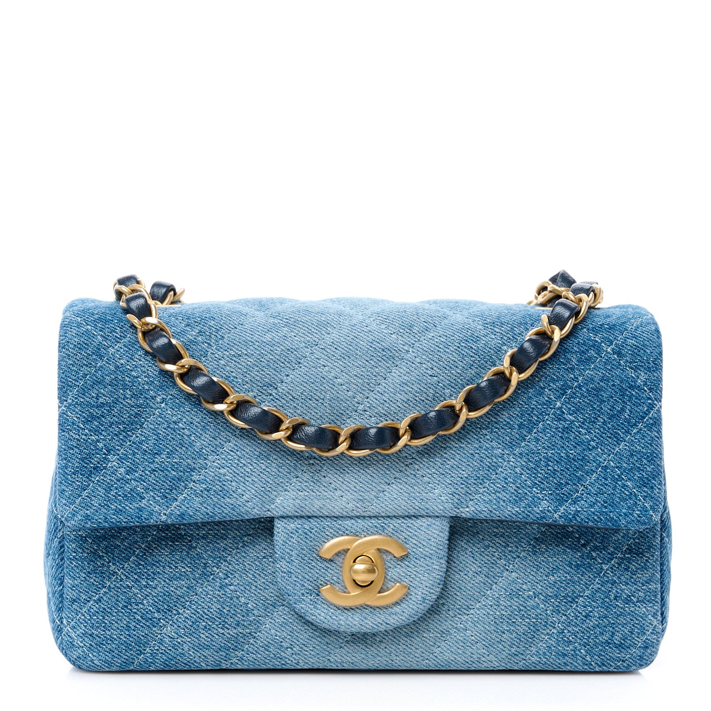 Washed Denim Quilted Mini Rectangular Flap Blue