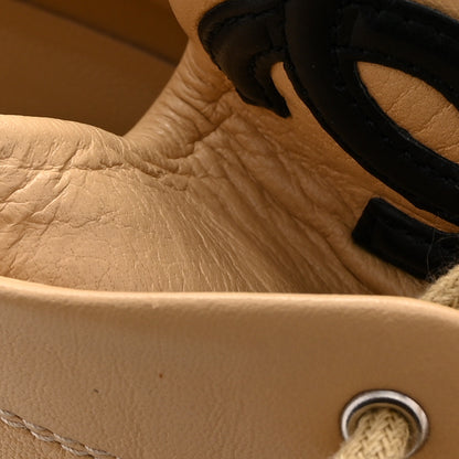 Chanel Lambskin CC Sneakers 37.5 Beige Black 10 of 12