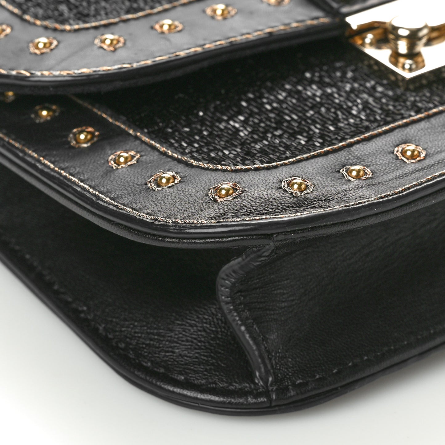 Vitello Embellished Mini Glam Lock Flap Black