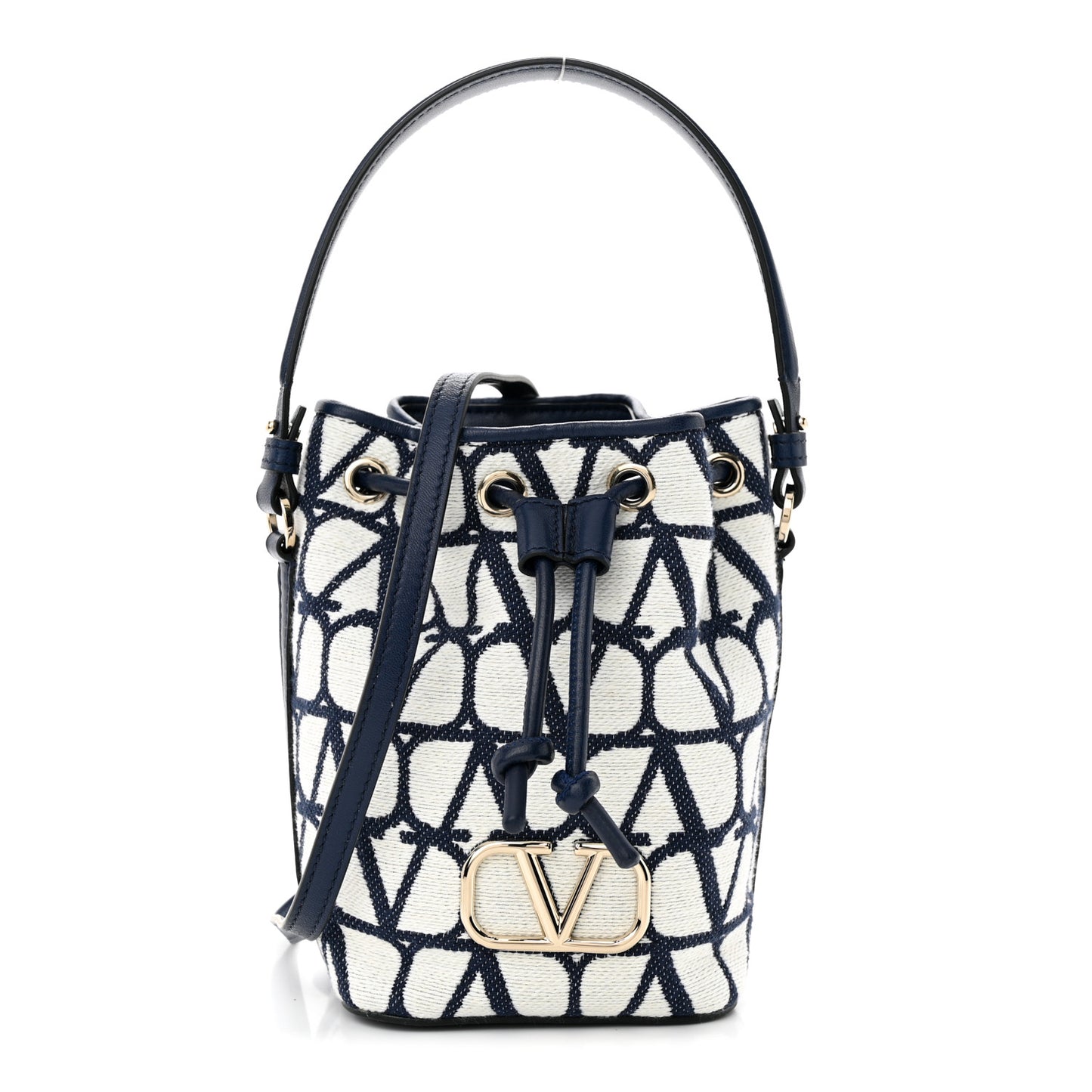 VALENTINO GARAVANI Toile Iconographe Nappa Mini Vlogo Signature Bucket Bag White Worker